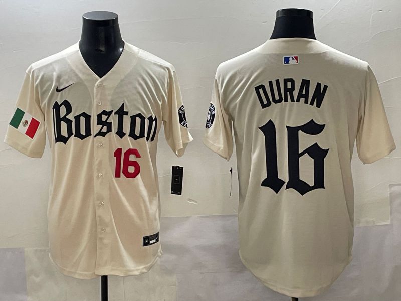 Men 2025 Boston Red Sox #16 Duran Cream Five generations Joint Name Nike MLB Jersey style 3